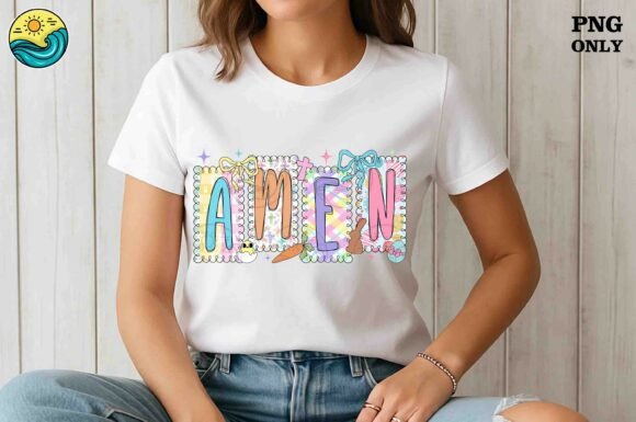 Amen Easter Patchwork Bunny PNG for T-Shirt Designs