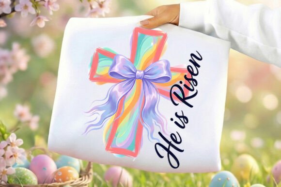 Brushstroke Easter Cross He is Risen PNG for T-Shirt Designs