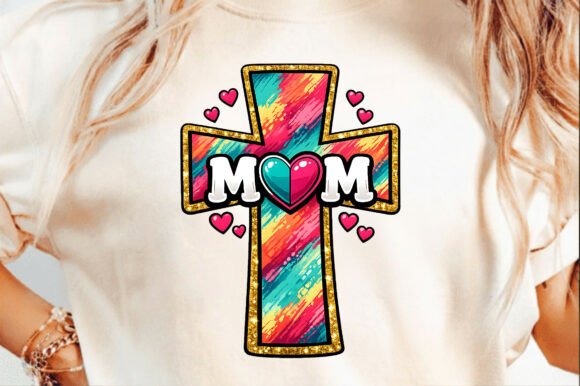 Colorful Mom Cross with Heart Mother’s T-Shirt Designs