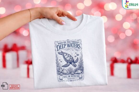 Deep Waters Sea Turtle Faith PNG for T-Shirt Designs