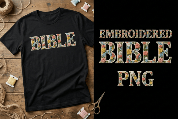 Floral Embroidered Bible PNG Design for T-Shirt Designs