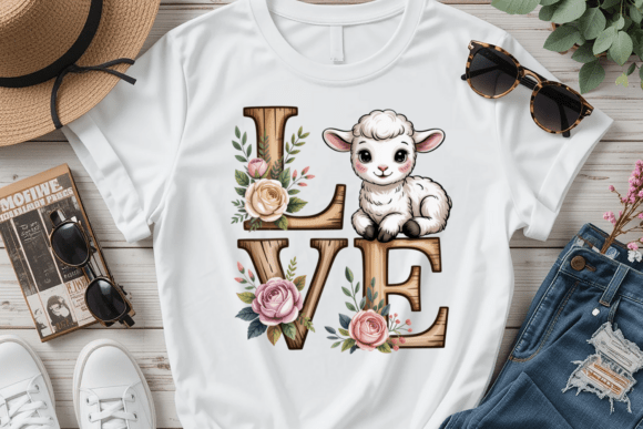 Floral Rustic Bible Love Lamb PNG for T-Shirt Designs
