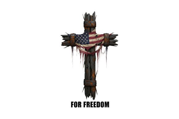 For Freedom Rugged Wood Cross American T-Shirt Designs