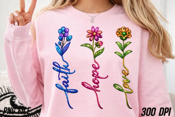 Glitter Faith Hope Love PNG, Wildflower for T-Shirt Designs