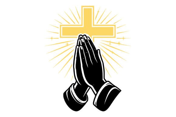 Praying Hands with Cross Vector for T-Shirt Designs
