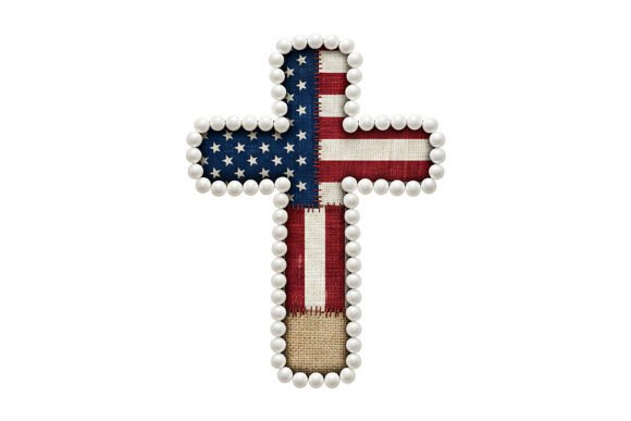 USA Flag Cross Pearl Frame T-Shirt Design